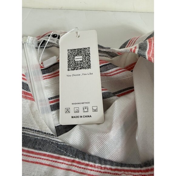 Ecowish Babydoll Pleated Dress Sz L Stripe Lightweight Linen Blend Short Length - Picture 7 of 16